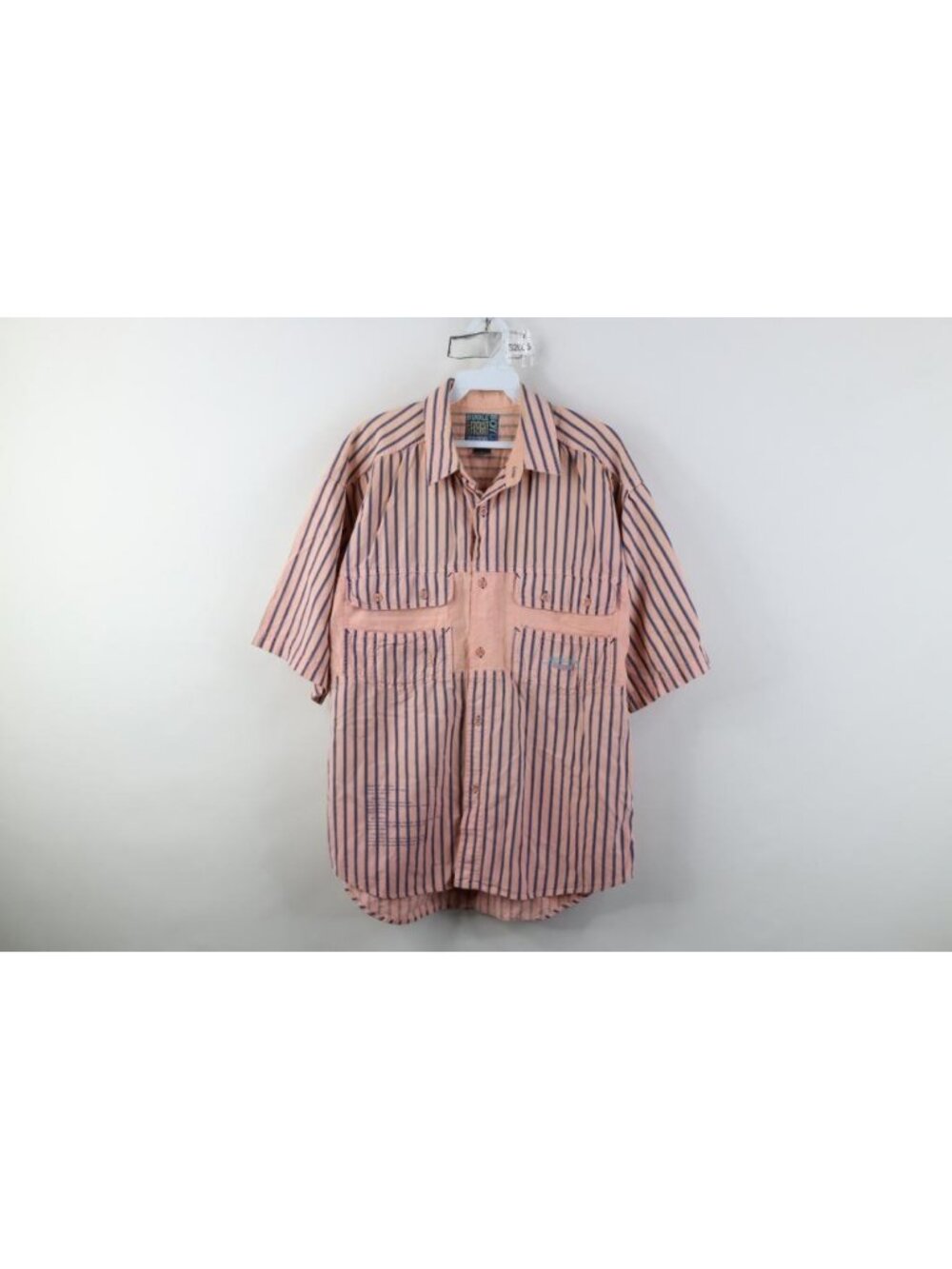 Vtg 90s Streetwear Mens Medium Faded Striped Double Pocket Collared Button Shirt